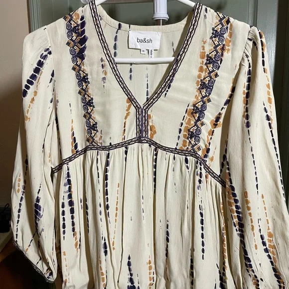 Ba&sh Cream and Lavender Boho Peasant Blouse NWT - Picture 1 of 8